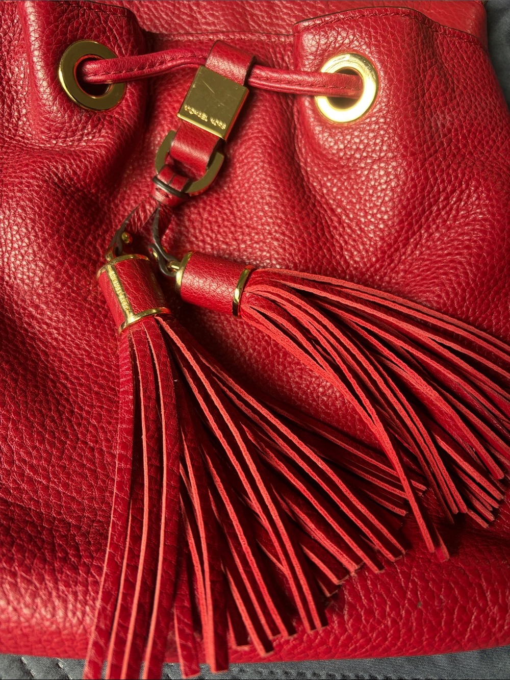 Michael Kors Red Leather Tassel Drawstring Crossbody - Picture 10 of 15